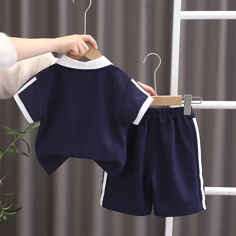 2025 Summer Children Boys 2PCS Clothes Set Cotton Love Little Boy Polo Shirts Suits Loose Casual Shorts Infant Baby Boys Outfits
