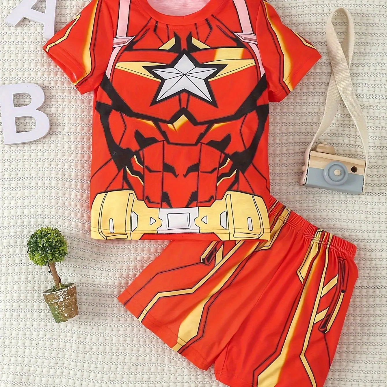 2024 Kids Clothes 2pcs Boys Funny Cartoon Graphic Print T-Shirt Shorts Set Stylish Comfortable Summer Children Dresses