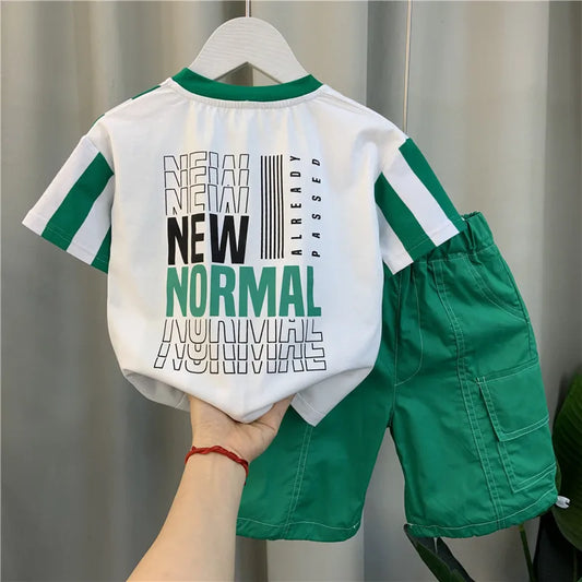 2025 UNITIM Summer Childrens Boys 2PCS Clothing Set Casual Striped Short Sleeve Top Solid Shorts Toddler Baby Boys Outfits