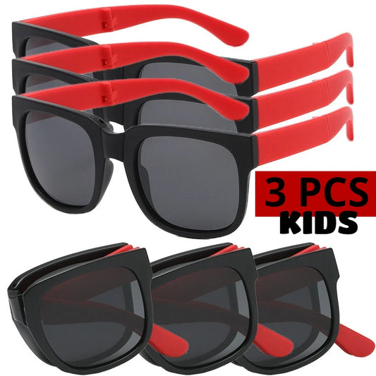 3PCS Foldable Sunglasses for Kids Boys Girls Outdoor Travel Goggle Shades Eyewear Square Frame UV400 Sun Glasses for Children