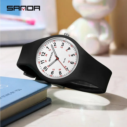 SANDA 3253 Fashion Ladies Silicone Children's Watch Girl Cute Cartoon Quartz Watch Kids Watches Women Boys Girl Gifts Relogios
