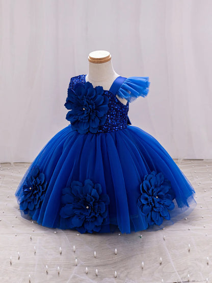 Girls  princess dress 1-5 Y baby Girls wedding sleeveless three-dimensional butterfly mesh carnival birthday party evening dress