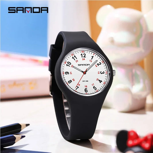 SANDA 3253 Fashion Ladies Silicone Children's Watch Girl Cute Cartoon Quartz Watch Kids Watches Women Boys Girl Gifts Relogios