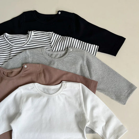 2025 Autumn New Baby Long Sleeve T Shirts Infant Boy Cotton Bottoming Shirts Solid Toddler Girl T Shirts Kids Tee Baby Clothes