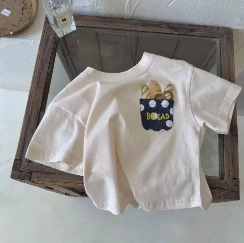 Children's Short Sleeve 2023 Summer New Boys and Girls Cartoon Pocket Short Sleeved T-shirt Baby Cute T-shirt Fashion