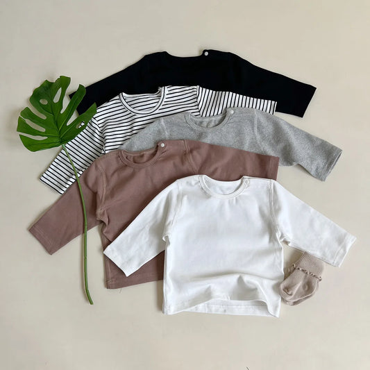 2025 Autumn New Baby Long Sleeve T Shirts Infant Boy Cotton Bottoming Shirts Solid Toddler Girl T Shirts Kids Tee Baby Clothes