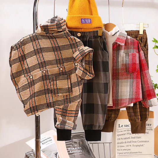 2025 Spring Children Boys Plaid Shirts Cotton Turn Down Collar Casual Toddler Kid Boy Coat Loose Long Sleeve Infant Baby Boy Top