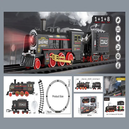 Simulation Classical Steam Train Toy Retro Railway Track Car Set Small Freight Train With Light Music Toys for Kid Birthday Gift