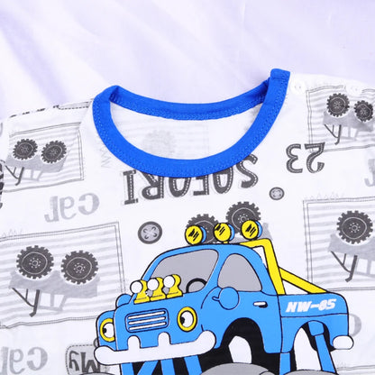Summer Boys' Short Sleeved Suit Cartoon Car Printing Cotton Short Sleeved Top +Shorts 2pcs Set Children Boy Kids Pyjamas Suit