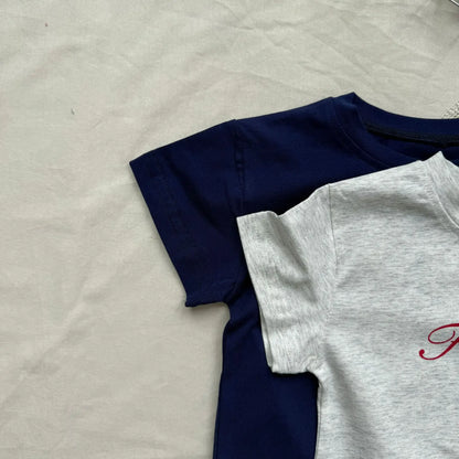 Korean Version Ins English Letter Round Neck Short Sleeved Shirt for Boys and Girls, Summer Style, Breathable Cotton Daily Style