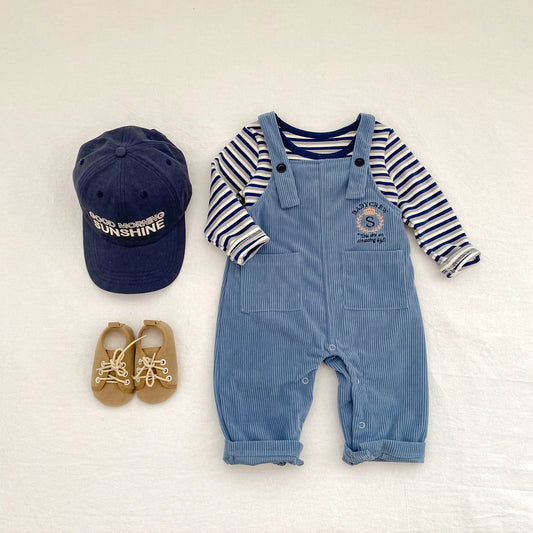 Autumn new 0-3 year old baby clothing, cute boys and girls striped long sleeved top+overalls, sold separately