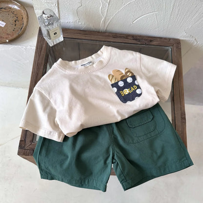 Children's Short Sleeve 2023 Summer New Boys and Girls Cartoon Pocket Short Sleeved T-shirt Baby Cute T-shirt Fashion