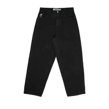 Retro Blue Cartoon Embroidery Jeans Hip Hop Gothic Baggy Streetwear Polar Big Boy Jeans Mens Fashion Wide Leg Trouser