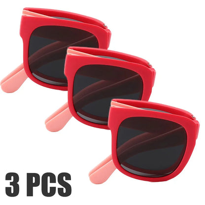 3PCS Foldable Sunglasses for Kids Boys Girls Outdoor Travel Goggle Shades Eyewear Square Frame UV400 Sun Glasses for Children