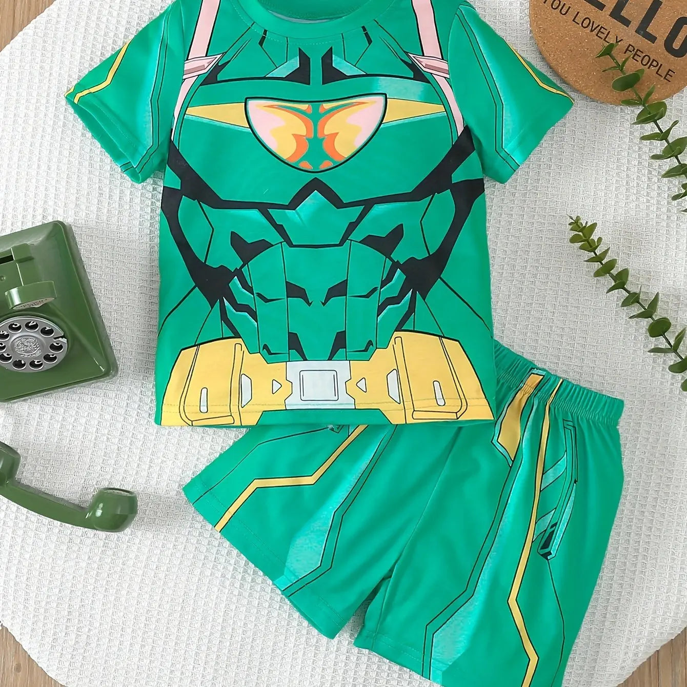 2024 Kids Clothes 2pcs Boys Funny Cartoon Graphic Print T-Shirt Shorts Set Stylish Comfortable Summer Children Dresses