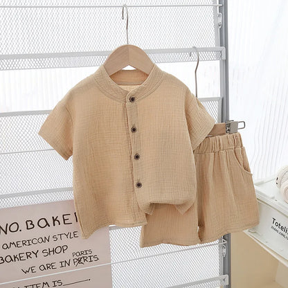 1Set Summer Boys Girls Clothing Sets Solid Pure Cotton T-shirts+Elasctic Shorts Kids Clothes Children Casual Clothing Sets