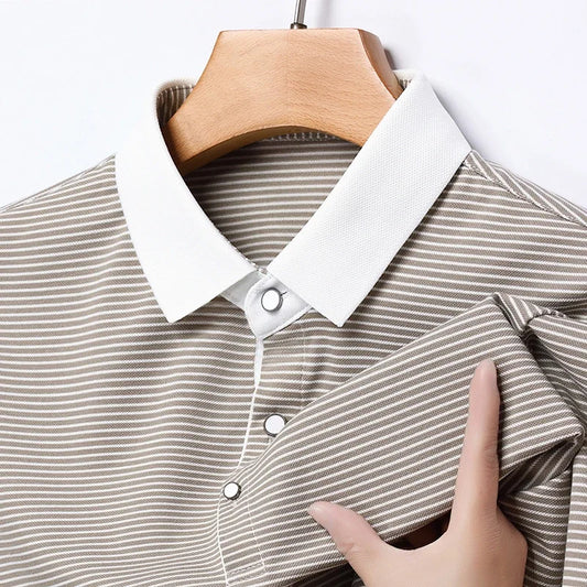 2024 Men's New Striped Cotton Business Casual Short Sleeved POLO Shirt Fashion Short Sleeved Comfortable and Breathable Top