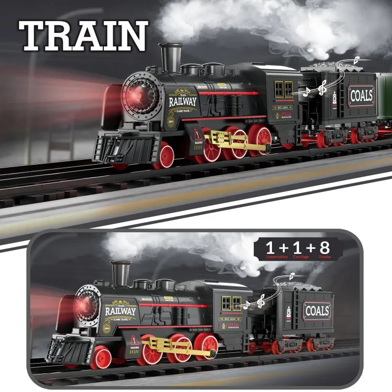 Simulation Classical Steam Train Toy Retro Railway Track Car Set Small Freight Train With Light Music Toys for Kid Birthday Gift