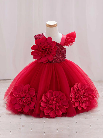 Girls  princess dress 1-5 Y baby Girls wedding sleeveless three-dimensional butterfly mesh carnival birthday party evening dress