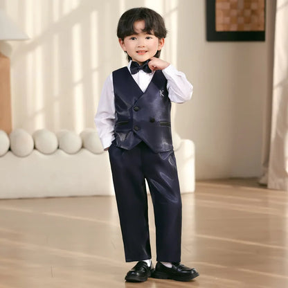 2025 Kids Sping Summer Evening Party Vest Dress Boys Formal Violin Piano Performance Suit Children Photograph Wedding Costume