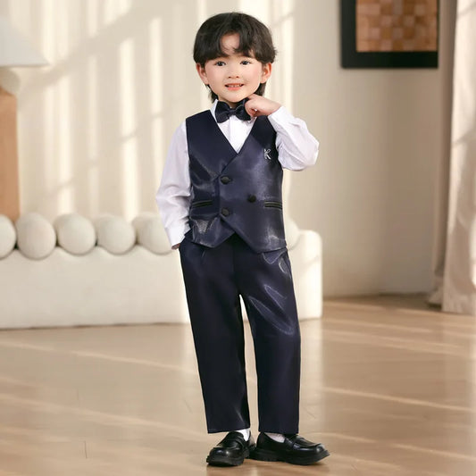 2025 Kids Sping Summer Evening Party Vest Dress Boys Formal Violin Piano Performance Suit Children Photograph Wedding Costume
