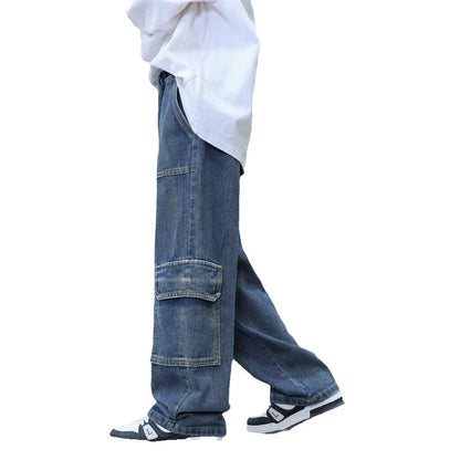 Spring Autumn Teenager Boys Jeans Pocket Casual Denim Kids Boys Wide Leg Loose Pants Childrens Boys Straight Leg Pants