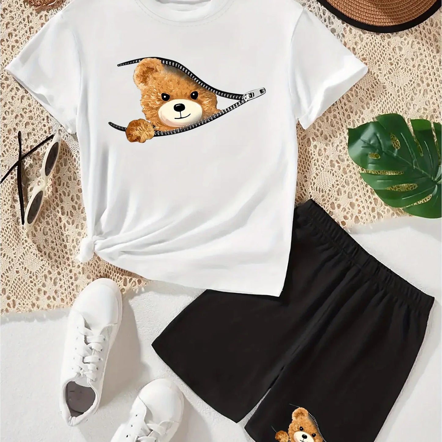 2024 Kids Clothes 2pcs Boys Funny Cartoon Graphic Print T-Shirt Shorts Set Stylish Comfortable Summer Children Dresses