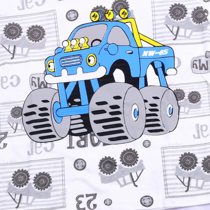 Summer Boys' Short Sleeved Suit Cartoon Car Printing Cotton Short Sleeved Top +Shorts 2pcs Set Children Boy Kids Pyjamas Suit