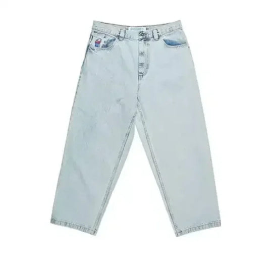 Retro Blue Cartoon Embroidery Jeans Hip Hop Gothic Baggy Streetwear Polar Big Boy Jeans Mens Fashion Wide Leg Trouser