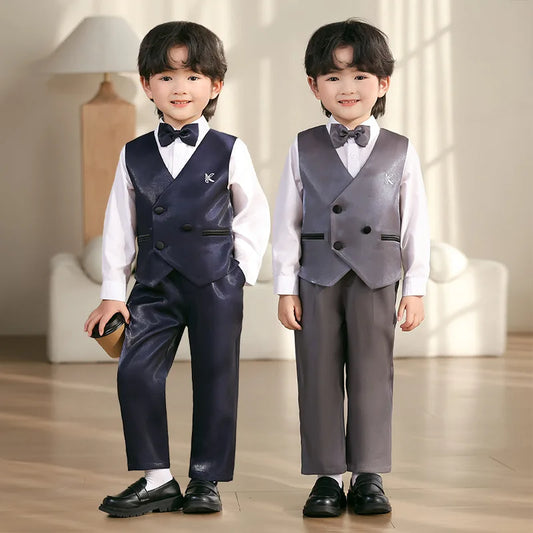 2025 Kids Sping Summer Evening Party Vest Dress Boys Formal Violin Piano Performance Suit Children Photograph Wedding Costume