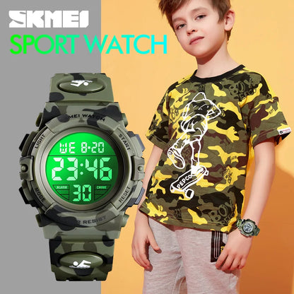 SKMEI 5bar Waterproof Colorful Lights Camouflage Boy Wristwatches Fashion Kids Watches Sports Children's Watch relogio infanti