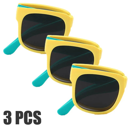 3PCS Foldable Sunglasses for Kids Boys Girls Outdoor Travel Goggle Shades Eyewear Square Frame UV400 Sun Glasses for Children