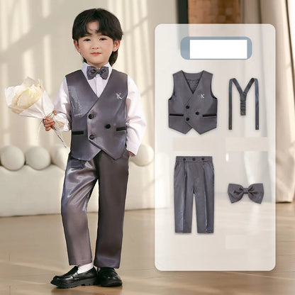 2025 Kids Sping Summer Evening Party Vest Dress Boys Formal Violin Piano Performance Suit Children Photograph Wedding Costume