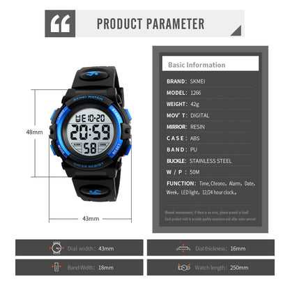 Children LED Electronic Digital Watch Chronograph Clock Sport Watches 5Bar Waterproof Kids Wristwatches For Boys Girls