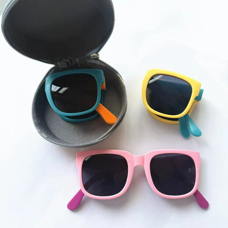 3PCS Foldable Sunglasses for Kids Boys Girls Outdoor Travel Goggle Shades Eyewear Square Frame UV400 Sun Glasses for Children