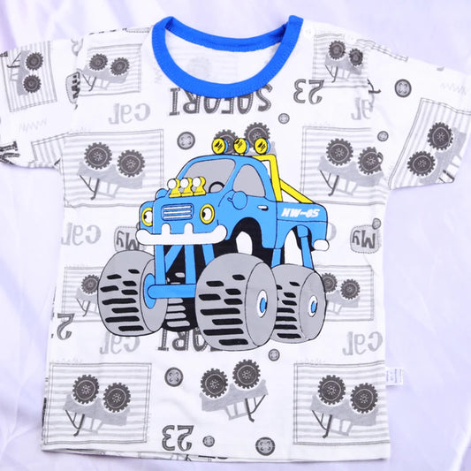 Summer Boys' Short Sleeved Suit Cartoon Car Printing Cotton Short Sleeved Top +Shorts 2pcs Set Children Boy Kids Pyjamas Suit