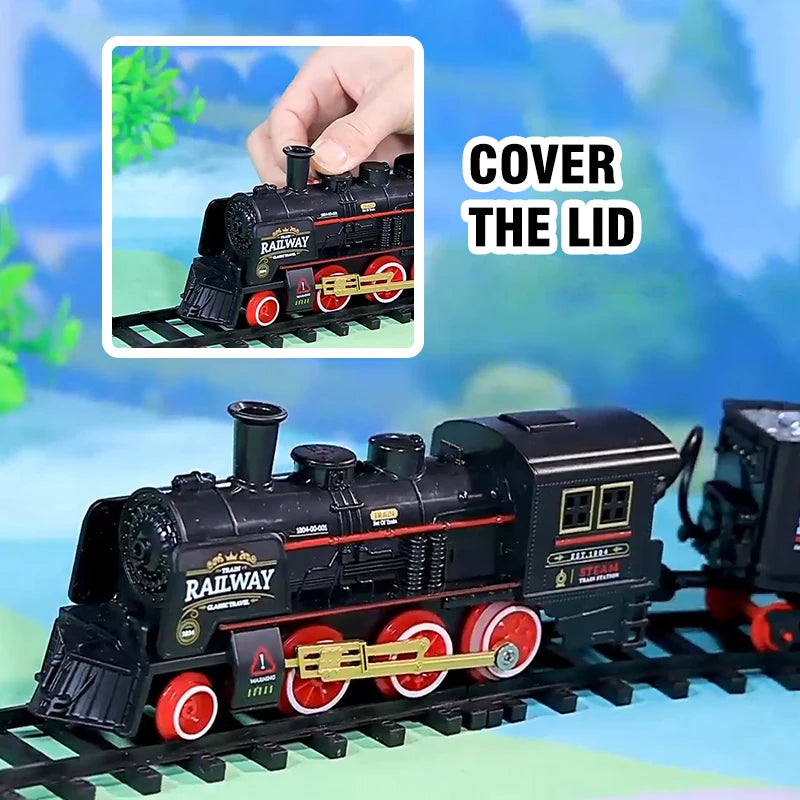 Simulation Classical Steam Train Toy Retro Railway Track Car Set Small Freight Train With Light Music Toys for Kid Birthday Gift