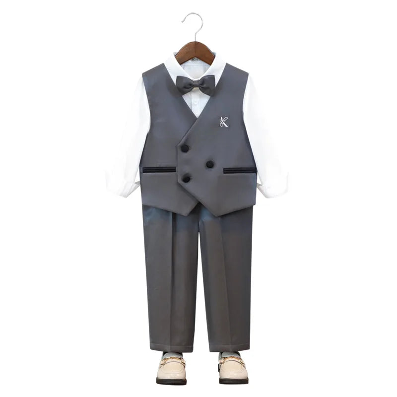 2025 Kids Sping Summer Evening Party Vest Dress Boys Formal Violin Piano Performance Suit Children Photograph Wedding Costume