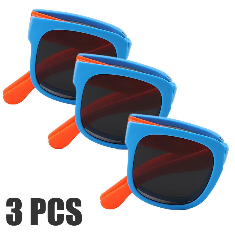 3PCS Foldable Sunglasses for Kids Boys Girls Outdoor Travel Goggle Shades Eyewear Square Frame UV400 Sun Glasses for Children