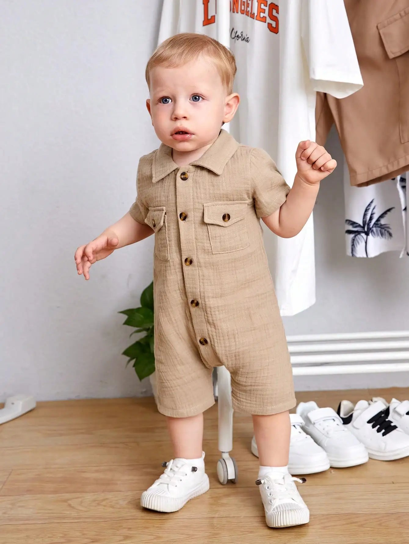 Summer Baby Boy Outdoor Fashion Casual Comfortable Single-breasted Shirt Collar