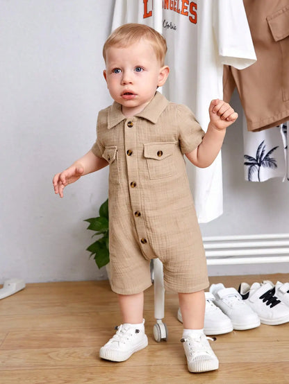 Summer Baby Boy Outdoor Fashion Casual Comfortable Single-breasted Shirt Collar