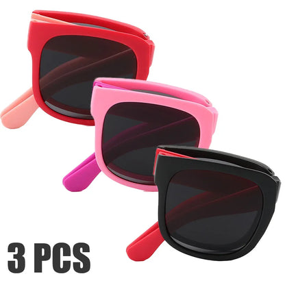 3PCS Foldable Sunglasses for Kids Boys Girls Outdoor Travel Goggle Shades Eyewear Square Frame UV400 Sun Glasses for Children
