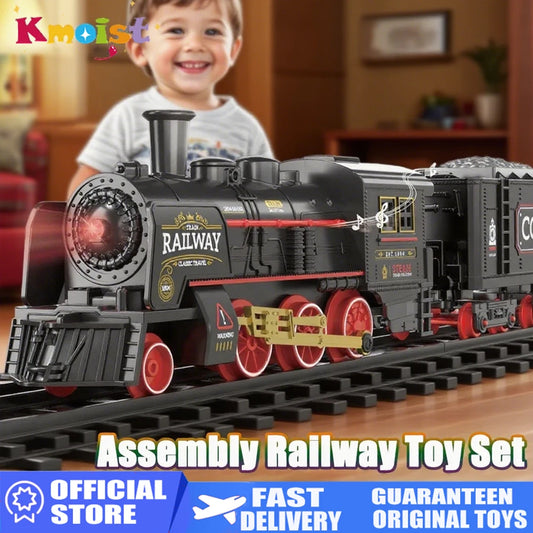 Simulation Classical Steam Train Toy Retro Railway Track Car Set Small Freight Train With Light Music Toys for Kid Birthday Gift