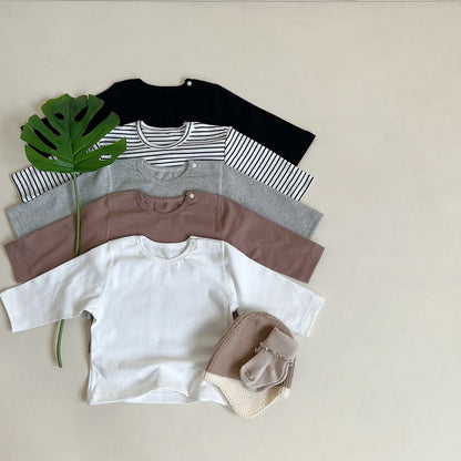 2025 Autumn New Baby Long Sleeve T Shirts Infant Boy Cotton Bottoming Shirts Solid Toddler Girl T Shirts Kids Tee Baby Clothes
