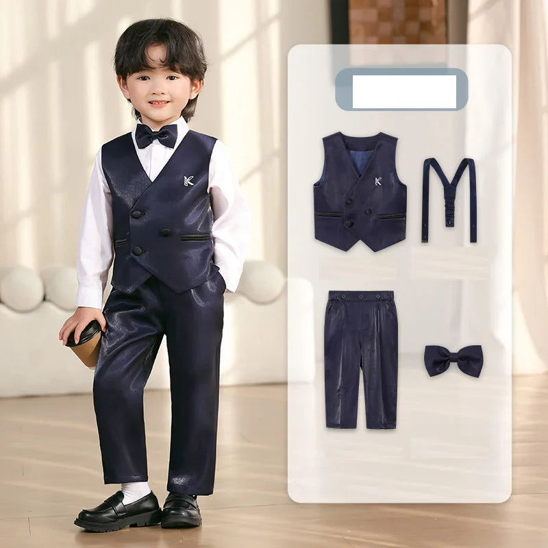 2025 Kids Sping Summer Evening Party Vest Dress Boys Formal Violin Piano Performance Suit Children Photograph Wedding Costume