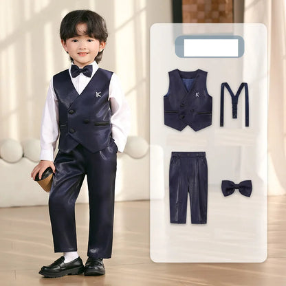 2025 Kids Sping Summer Evening Party Vest Dress Boys Formal Violin Piano Performance Suit Children Photograph Wedding Costume