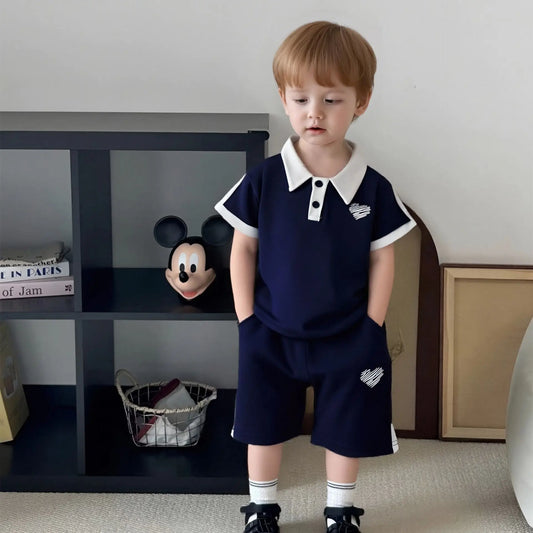 2025 Summer Children Boys 2PCS Clothes Set Cotton Love Little Boy Polo Shirts Suits Loose Casual Shorts Infant Baby Boys Outfits