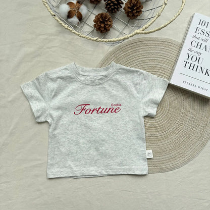 Korean Version Ins English Letter Round Neck Short Sleeved Shirt for Boys and Girls, Summer Style, Breathable Cotton Daily Style