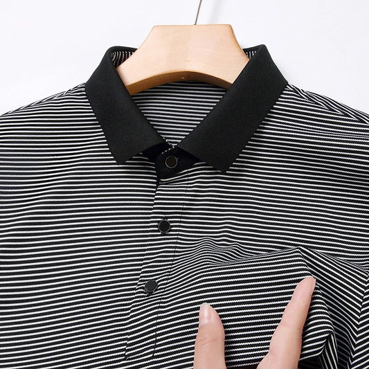 2024 Men's New Striped Cotton Business Casual Short Sleeved POLO Shirt Fashion Short Sleeved Comfortable and Breathable Top