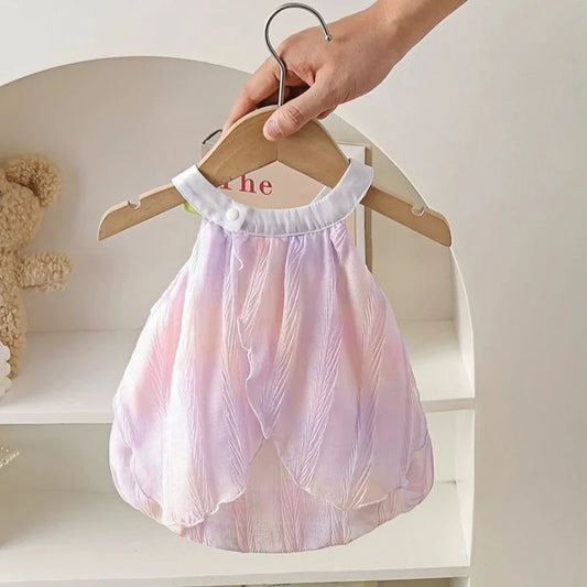 Adorable Baby Girls' Tulip Decor Inspired Iridescent Halter Sling Princess Romper Dress Soft and Soft for 0 - 2 Y girls dress